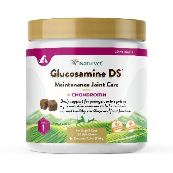 NaturVet Glucosamine DS Soft Chews, Level 1 Maintenance Care for Dogs and Cats, 120 count